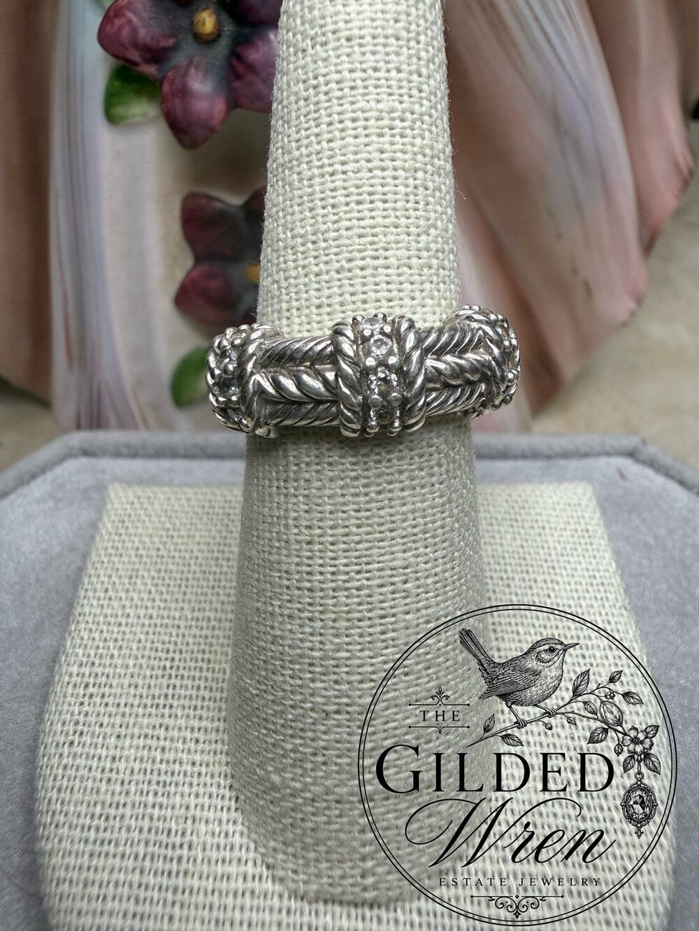Judith Ripka CZ Triple Station Cable Rope Ring Sterling Silver 925 Size 7